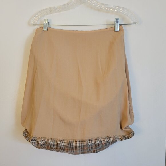 Tularosa Skirt Women Mini Stretch Ruched Plaid Brown Size Small - Picture 8 of 16